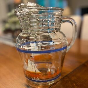 Vintage Hazel Atlas Glass Sailboat Pitcher
